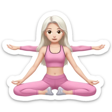 white long hair brunette girl with hazel eyes in light pink workout clothes doing the splits sticker