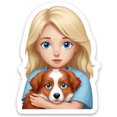 Red Merle Australian Shepherd cuddling blue eyed blonde girl sticker