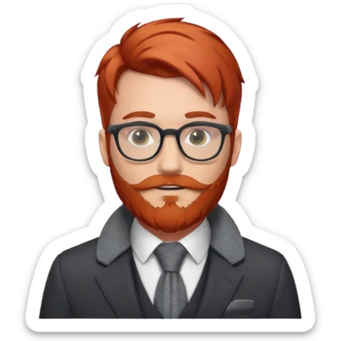 gray scarf, male,  beard, red hair, with suit, glasses sticker