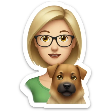 Brown light hair woman aux Green eyes with glasses Green eyes and White beige eurasier dog  sticker