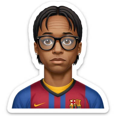 Travis Scott in black glasses and Barcelona jersey sticker