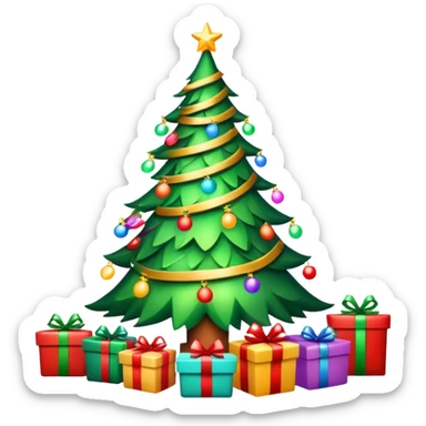 Christmas tree with lights and presents underneath sticker