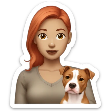 Girl with light tone skin red hair with fawn colored pitbull sticker