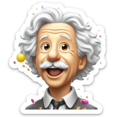 happy albert einstein shooting colorful confetti popper sticker