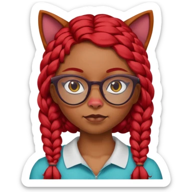 Dark Tan girl with long red plaits and red trimmed cat eye glasses head neck and shoulder shot only sticker