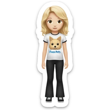 10 year old girl wearing flares black leggings and and a t-shirt that says " Free pets for lifee 💓" and her hair is blonde Wavy sticker