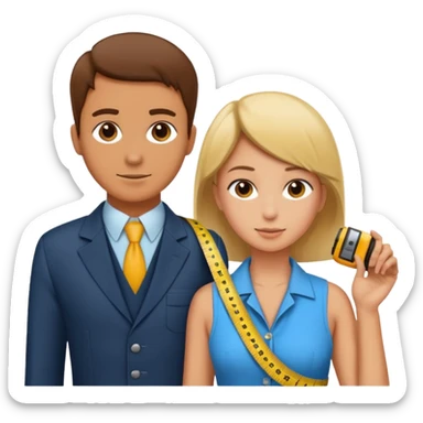 Tailor with Measuring Tape around neck pose with another person sticker