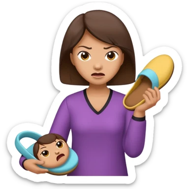 Angry Asian mom with slipper in hand sticker