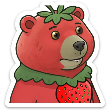 Bear as a strawberry costume sticker