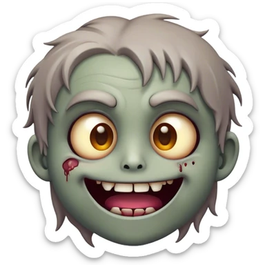 Cinematic Cute Zombie Portrait Emoji, with a delightfully quirky, slightly disheveled face in muted ashen hues, featuring quirky bright eyes and a playful, stitched-together smile, simplified yet irresistibly charming, highly detailed with a soft glowing outline that captures the adorable, offbeat spirit of a zombie who’s more cute than creepy! sticker