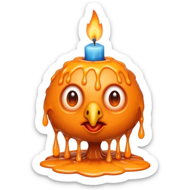 grotesque, round, turkey-like creature with a candle melting on its head. sticker
