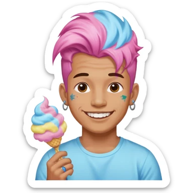 happy colorful haired man made out of cotton candy with braces and tattoos and just face not holting anything sticker