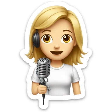 Girl volunteer in radio with microphone sticker