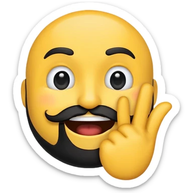 rounded yellow emoji face with a black beard, mouth facing to the side, raising one eyebrow, making a 'no' gesture with its hand sticker