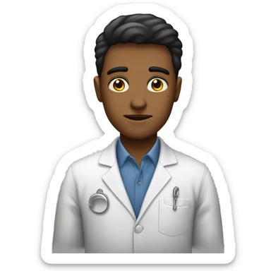 joven sin ojos sin nariz son cejas sin boca con bata de laboratorio sticker