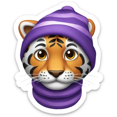 Tiger wearing purple striped stocking cap sticker