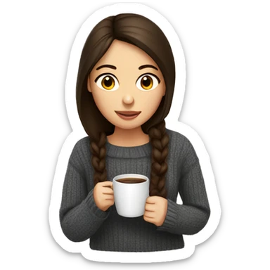 Brunette girl in a jumper drinking coffee sticker