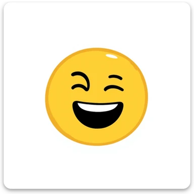laughing emoji, yellow face, open mouth, smiling eyes, hand drawn doodle style sticker