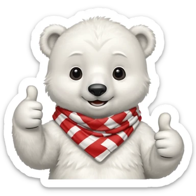 baby Polar Bear, smiling, thumbs up, wearing red Checkered Triangle scarf sticker