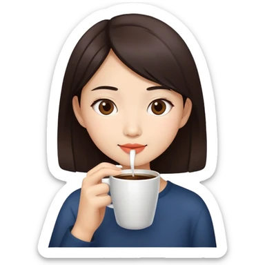 asian girl drinking coffee sticker