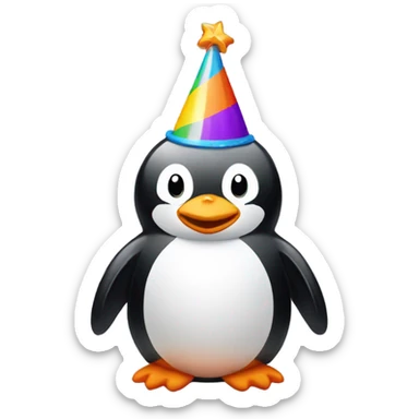 Smiling Penguin wearing a birthday hat sticker