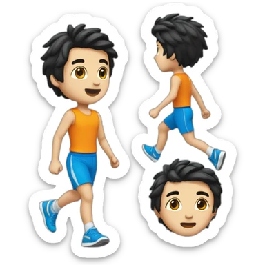 running man，black hair，blue short and shirt, full body，front view sticker