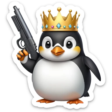 Peguin as king von holding a gun sticker