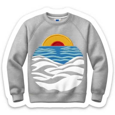 Sweat shirt with embroidered extremely small font “Lake Michigan” sticker