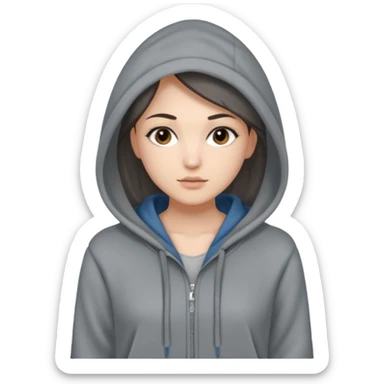 Sasha Gray in big gray hoodie full height sticker