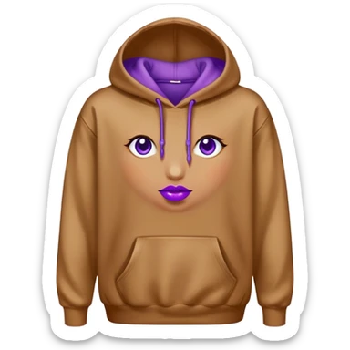 A brown hoodie with purple lip gloss stain sticker