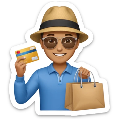 emoji of a guy holding a credit card and a shopping bag sticker