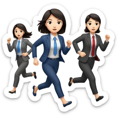 a female co-worker running and other co-workers chasing her  - female co worker with dark hair way in front... others far behind sticker