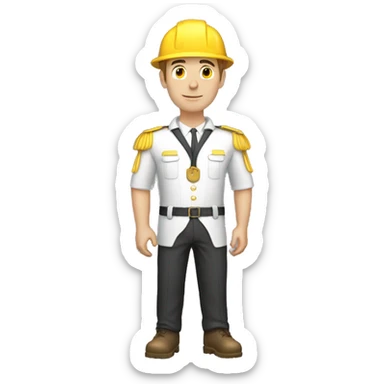 thin, white man, 1.71 tall, holding a gold gas cylinder behind his back wearing a supergasbras uniform sticker