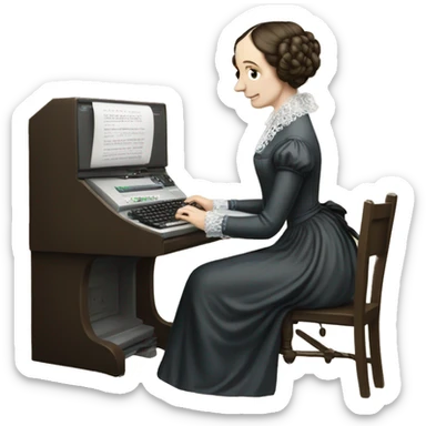 historical figure Ada Lovelace typing on a computer keyboard sticker