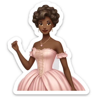 vintage rococo brown skin and brunette woman in a light pink gown  sticker