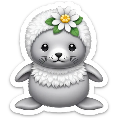 seal plushie full body fluffy with the flower pin on the head sticker