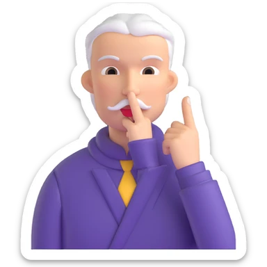 character with finger on lips making shush gesture, pointing at jaw, pressing cheekbones sticker