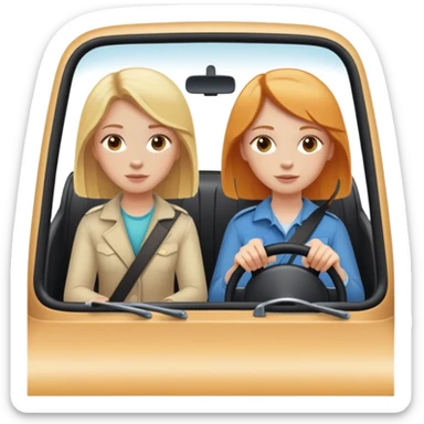 Blonde girl sitting in passenger seat with ginger girl driver  sticker