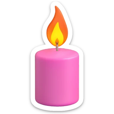 A pink candle with a flame on it, viewed from top to gorund. sticker