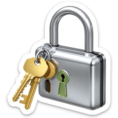 A chrome silver lock and key emoji, smooth metallic surfaces, glossy reflections, luxury swag vibe, minimal iOS emoji style, centered on clean white background sticker