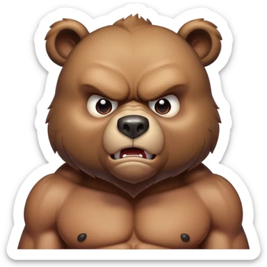 angry looking bear with six pack abs sticker