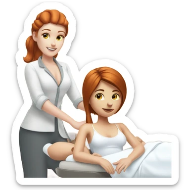 A snowman giving a hot Auburn haired white Scientist girl a massage on the table ￼ sticker