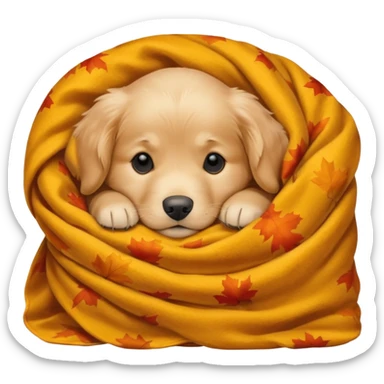 Autumn golden retriever puppy sleeping with a blanket sticker