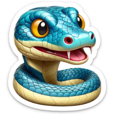 Cinematic Comical Chinese Water Snake Portrait Emoji, Head tilted dramatically with an exaggeratedly amused expression, featuring a striking, glossy scaled body with bold patterns and wide, expressive eyes filled with playful disbelief, Simplified yet hilariously expressive features, highly detailed, glowing with a slightly sassy aquatic glow, high shine, dramatic yet playful, stylized with an air of cheeky water mischief, soft glowing outline, capturing the essence of a spirited and over-the-top water snake that feels like it could slither its way into internet fame instantly! sticker