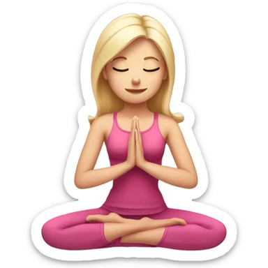 White skin blonde Girl doing praying yoga pose in pink tones half body sticker
