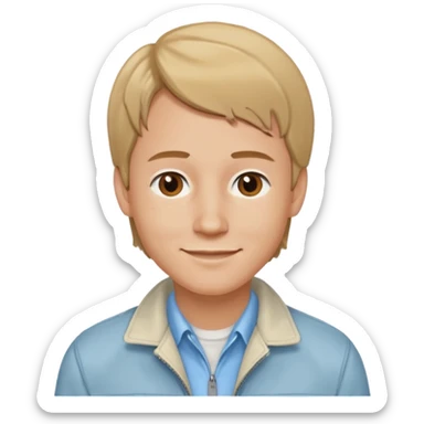 Brian Lackey from Mysterious Skin with brown eyes, dark blonde hair, light blue shirt, ivory jacket sticker