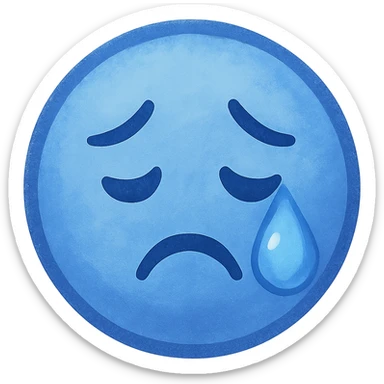 sad face blue color theme with teardrop sticker