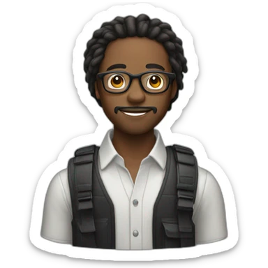 Young Black male film Photographer with glasses and thin mustache with dreadlocks sticker