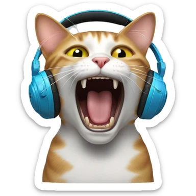 silly cat screaming with headphones  sticker