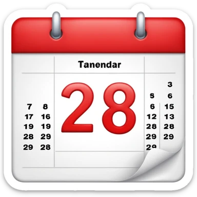 calendar with number 28, white page and red top sticker